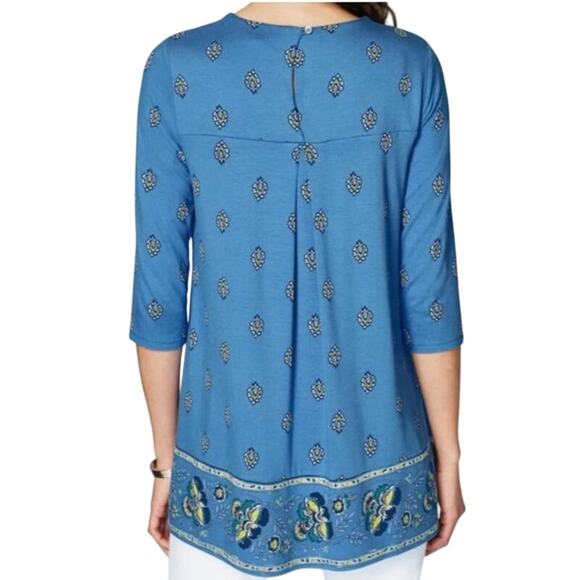 J Jill Wearever Collection Blue Paisley Border Print Tunic Top Women Size M Boho - Picture 2 of 9